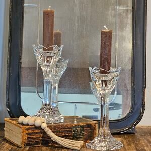 Set of Elegant Lotus Flower Candlestick Holders - Vintage Crystal Decor Accent